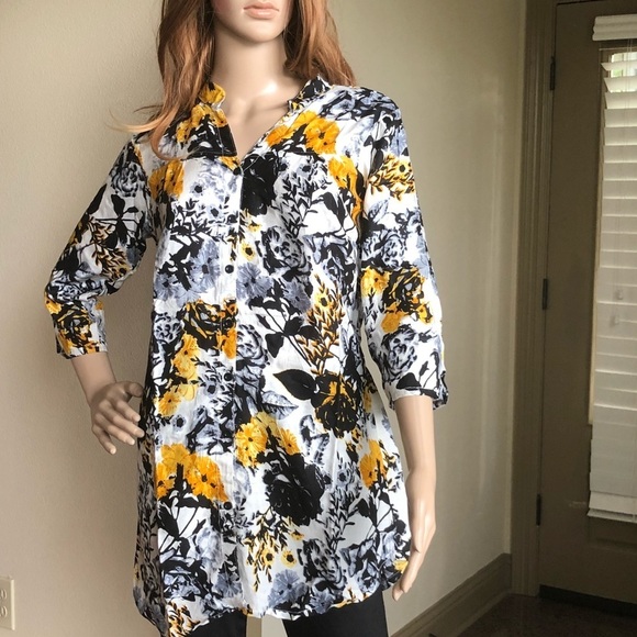Boutique Tops - Bohemian Indian Floral Print Long Tunic Blouse